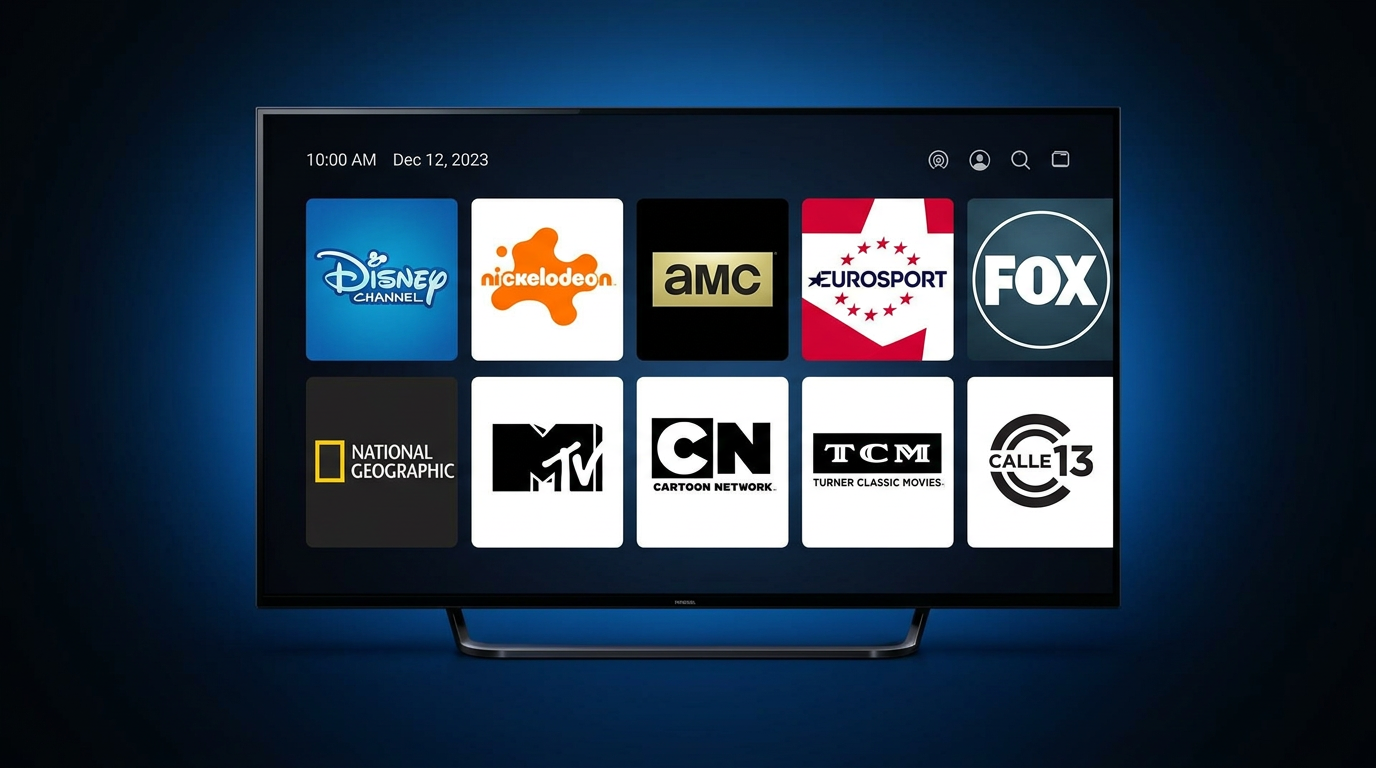 Televisión con logos de cadenas de TV y streaming